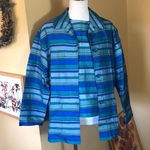 VINTAGE Josephine Chaus Size 12 10 RAW SILK Top+Shell Vivid Textured Stripe NEW